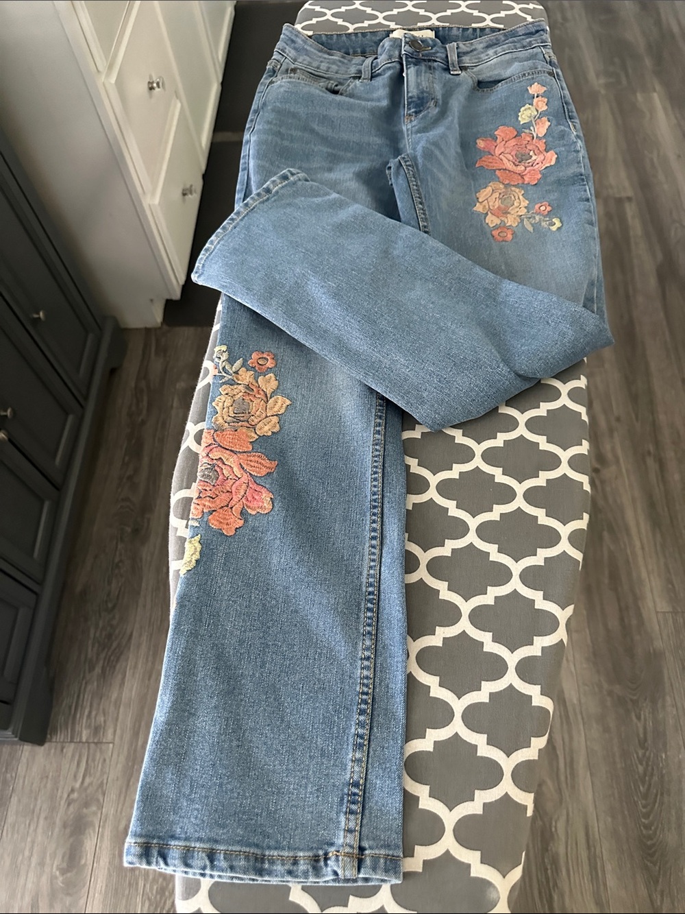 Dittos Light Blue Denim Straight-Leg Jeans with Pink and Peach Floral Embroidery - Picture 5 of 5
